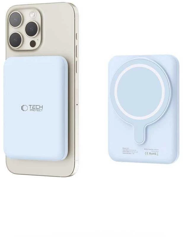 Tech-Protect LifeMag PB10 Powerbank su MagSafe 5000mAh 15W USB-C port – mėlynos spalvos + USB-C kabelis