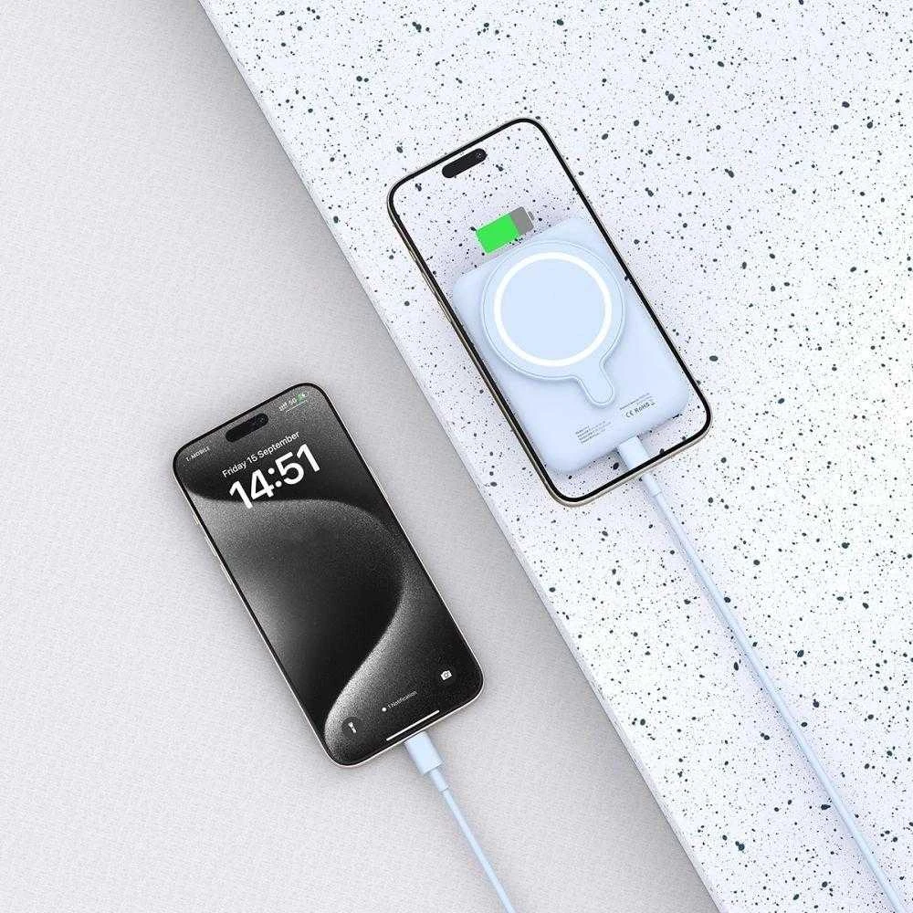 Tech-Protect LifeMag PB10 Powerbank su MagSafe 5000mAh 15W USB-C port – mėlynos spalvos + USB-C kabelis