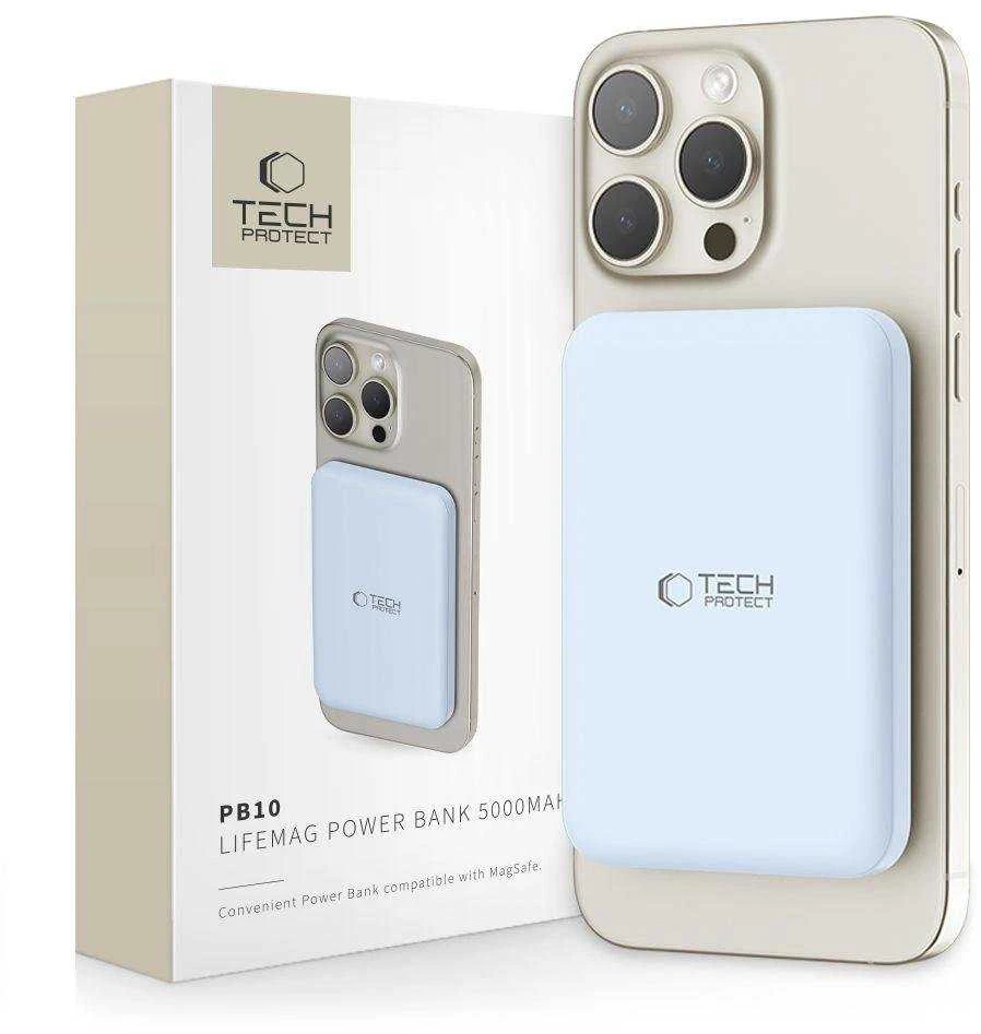 Tech-Protect LifeMag PB10 Powerbank su MagSafe 5000mAh 15W USB-C port – mėlynos spalvos + USB-C kabelis