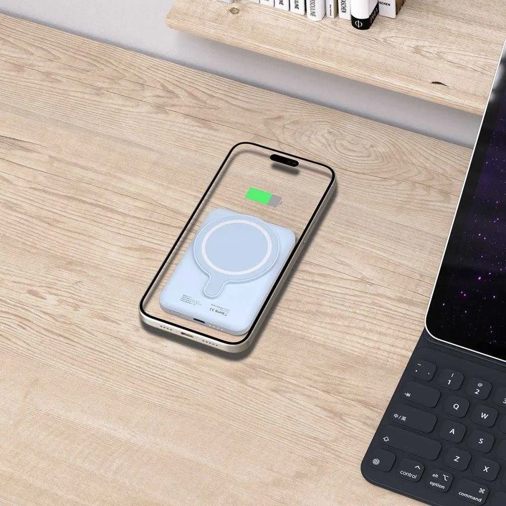 Tech-Protect LifeMag PB10 Powerbank su MagSafe 5000mAh 15W USB-C port – mėlynos spalvos + USB-C kabelis