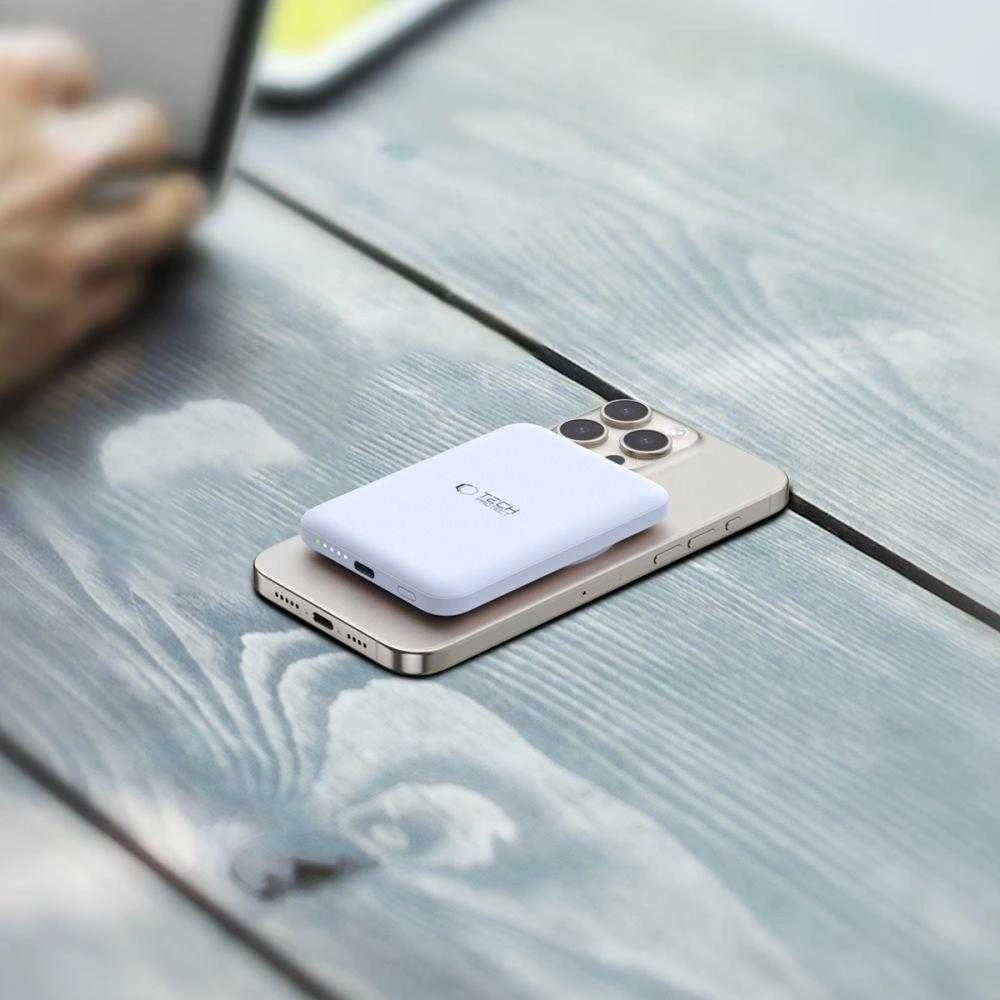Tech-Protect LifeMag PB10 Powerbank su MagSafe 5000mAh 15W USB-C port – mėlynos spalvos + USB-C kabelis