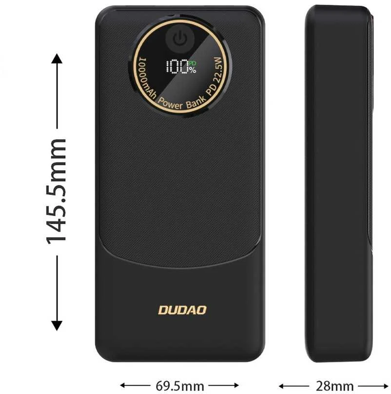 Dudao K12Pro išorinė baterija 22.5W PD 20000mAh USB-A, USB-C - Juodas