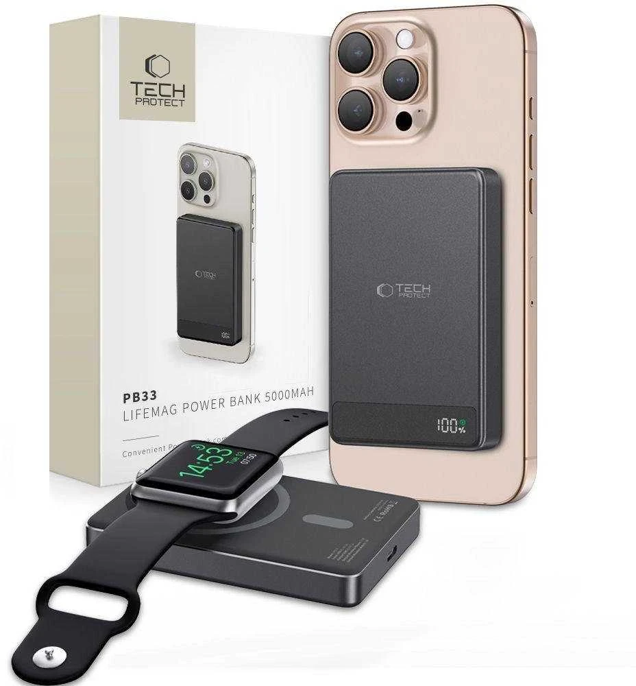 „Tech-Protect PB33 LifeMag MagSafe 5000mAh“ išorinė baterija – juodos spalvos