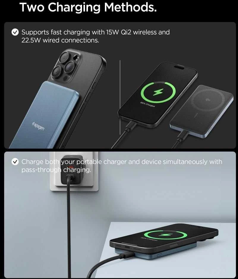 „Spigen Essential“ 5000mAh 22,5W „MagSafe“ nešiojamas įkroviklis, žalsvai mėlynas EA2205MQ