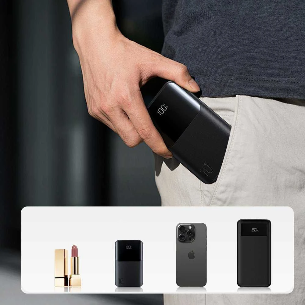 Joyroom JR-QP191 Star Series Mini 10000mAh 22.5W Powerbank with Digital Ekranas - Juodas