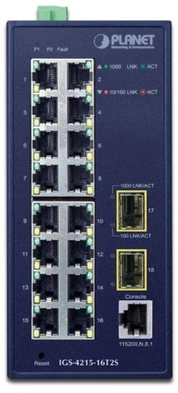 Šakotuvas PLANET IGS-4215-16T2S tinklo komutatorius Valdomas L2/L4 Gigabit Ethernet (10/100/1000) Mėlyna