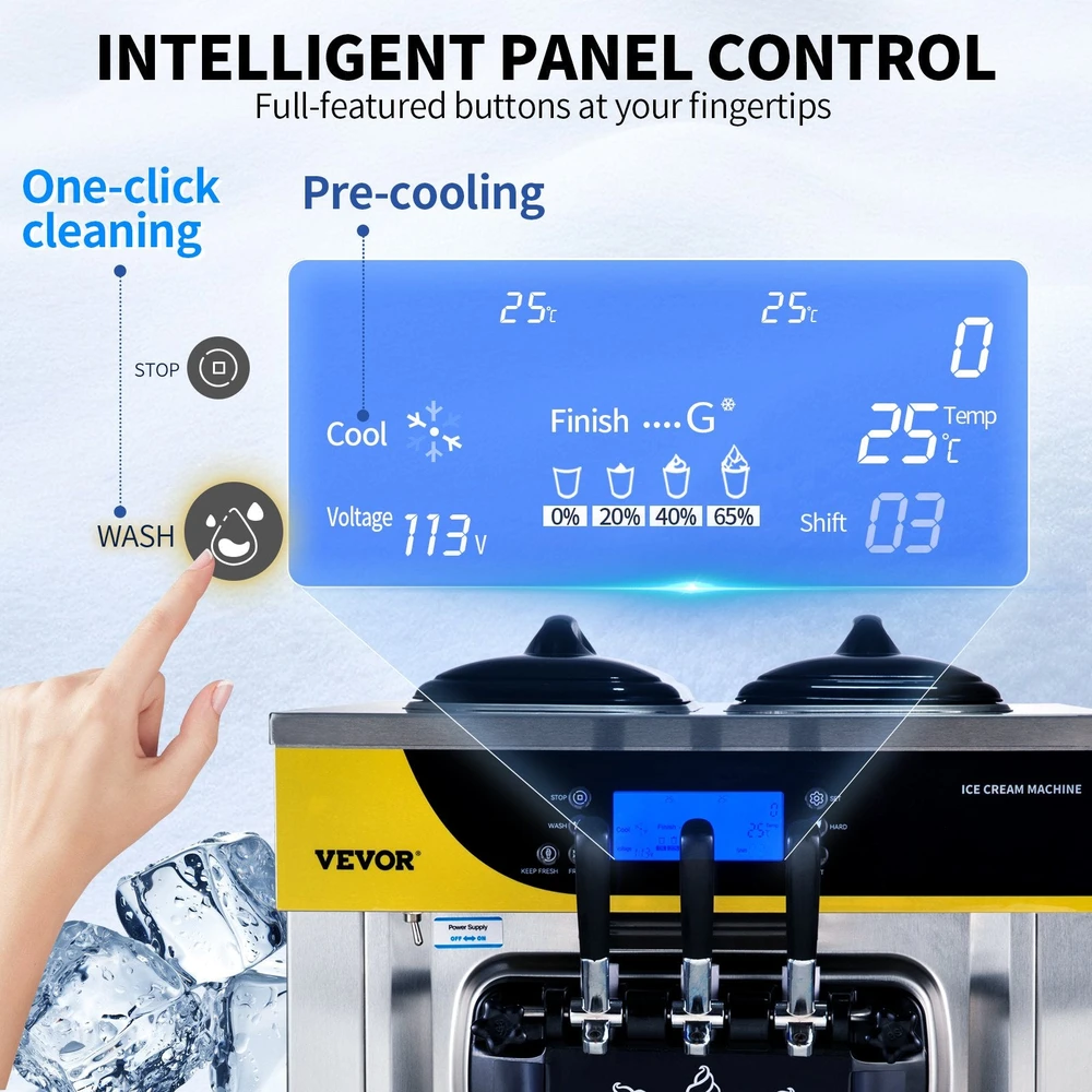 VEVOR Komercinis ledų gaminimo aparatas, 22-30L/val.