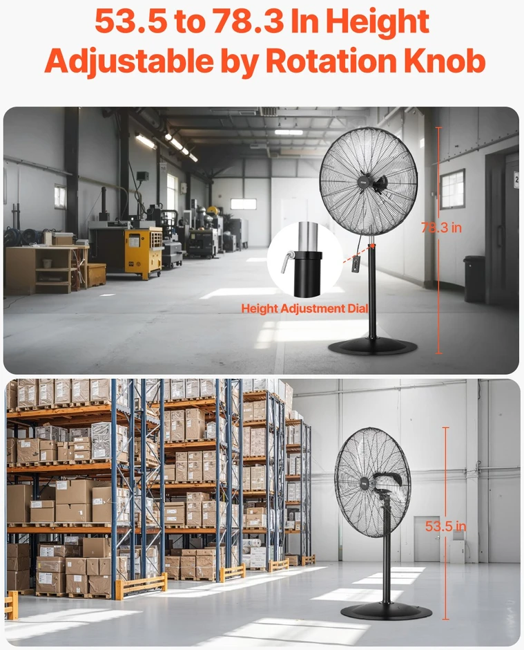 VEVOR 76 cm industrinis pastatomas ventiliatorius, reguliuojamas aukštis
