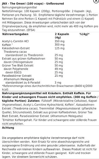 Cobra Labs JNX The Omen Fat Burner, 100 kapsulių