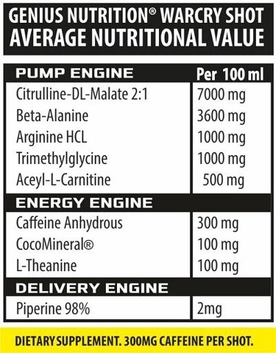 Genius Nutrition Energijos Gėrimas WARCRY Skystas Skonis 100ml