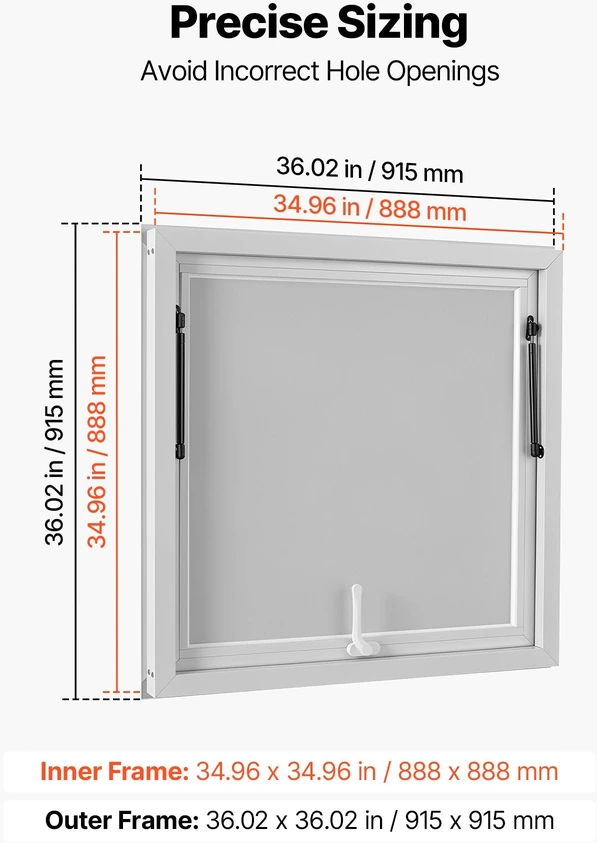 Prekybinis langas VEVOR CGDCK36X36LSB, 915x915 mm