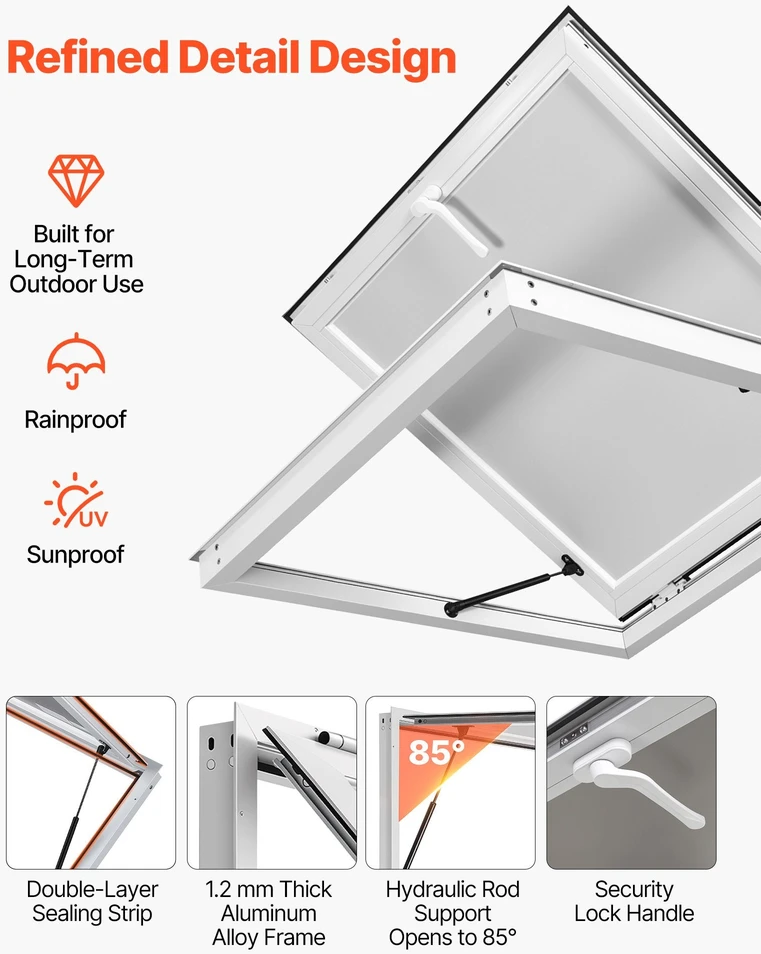 Prekybinis langas VEVOR CGDCK36X36LSB, 915x915 mm