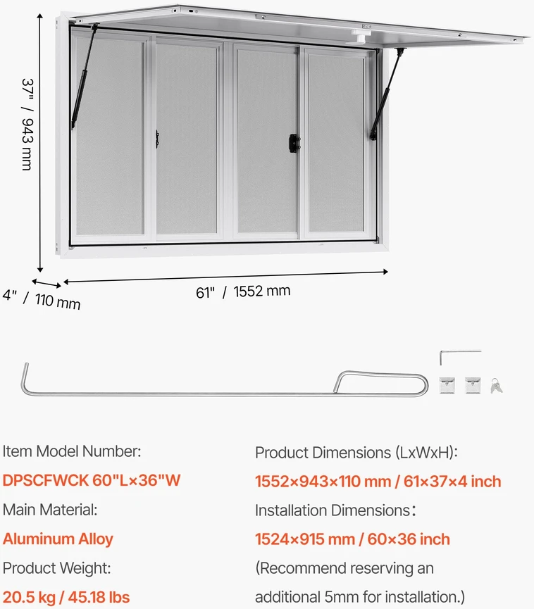 VEVOR maitinimo transporto langas 152x92 cm