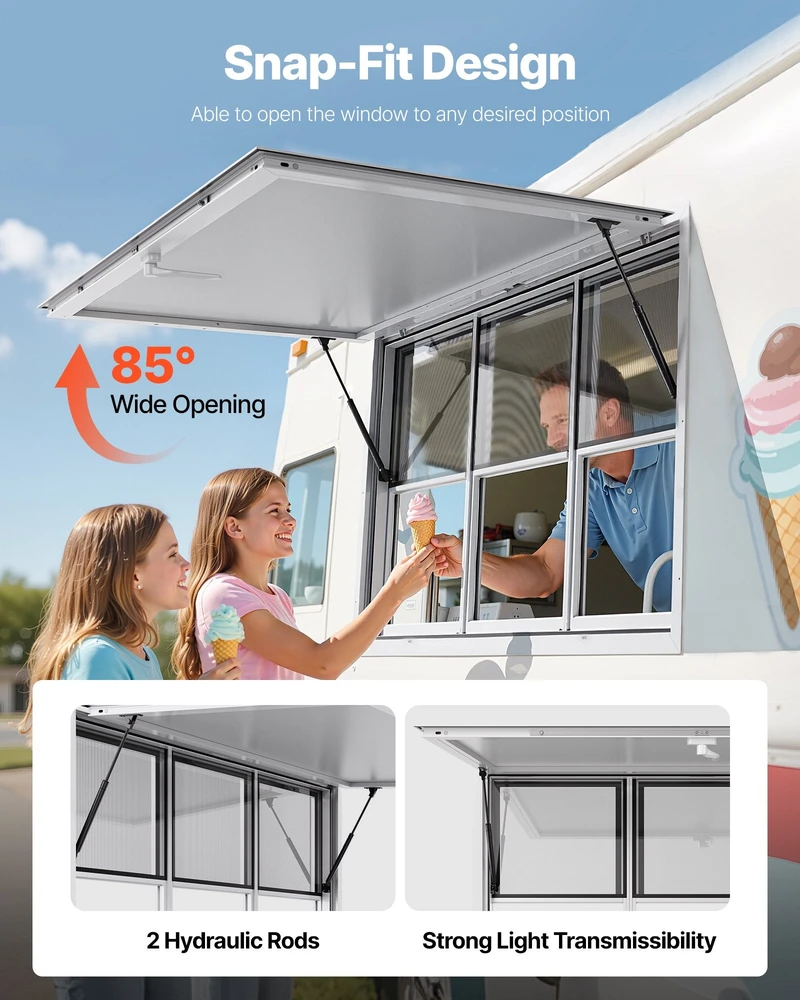 VEVOR 152x92 cm kiosko langas su stogeliu maisto furgonui