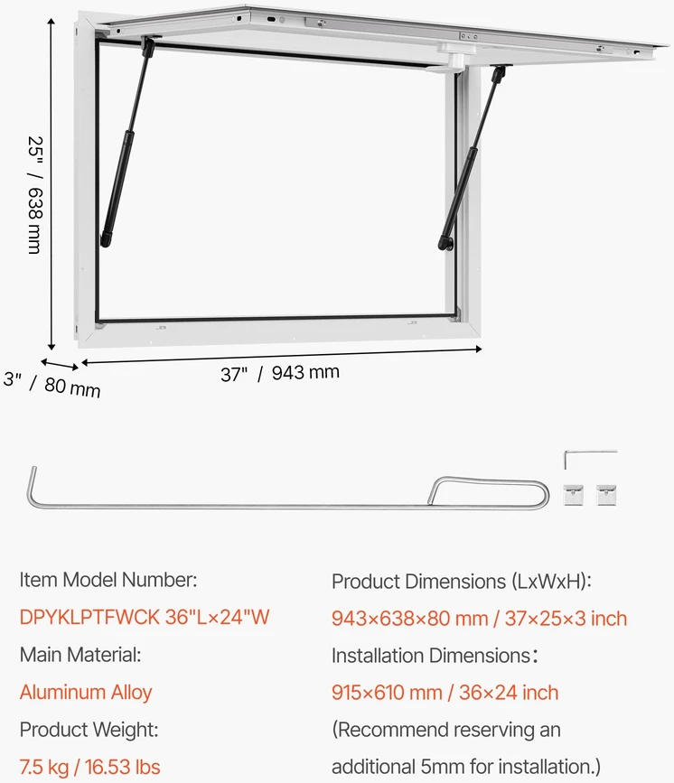 Vevor langų koncesija 92x61 cm maisto sunkvežimiui