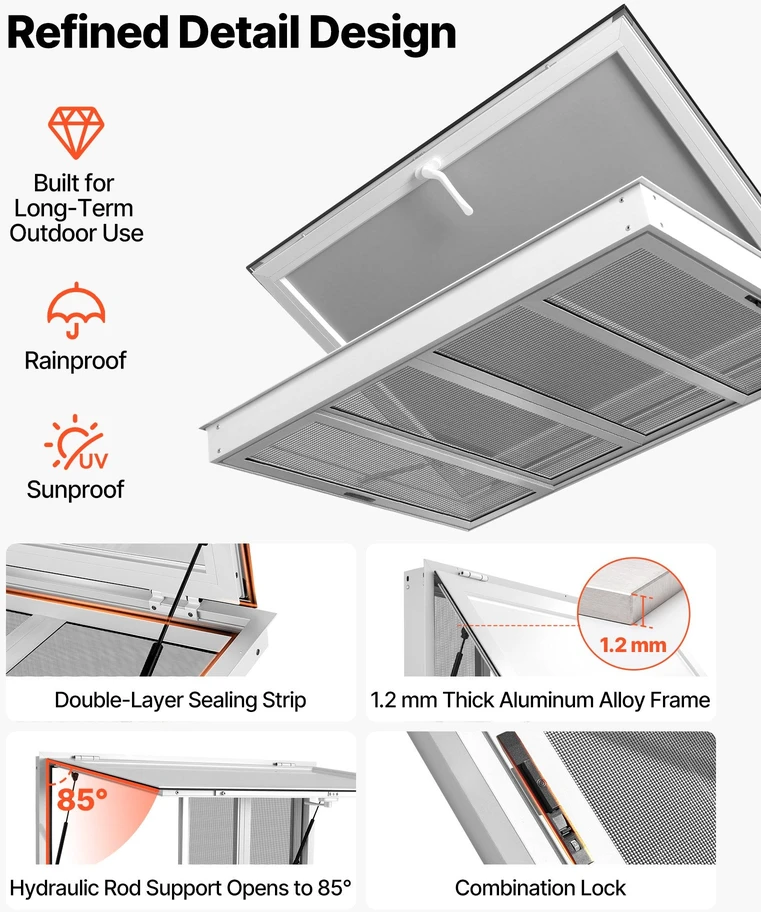 Prekybinis langas VEVOR FCBWCK48X36TLCS4, 1220x915 mm