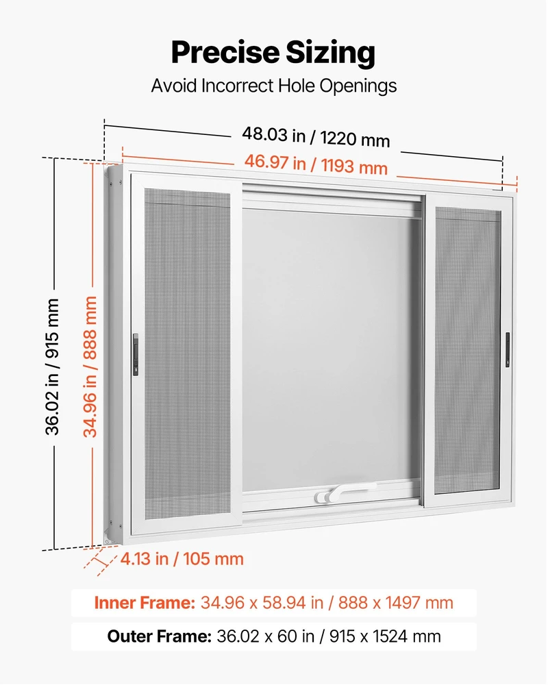 Prekybinis langas VEVOR FCBWCK48X36TLCS4, 1220x915 mm