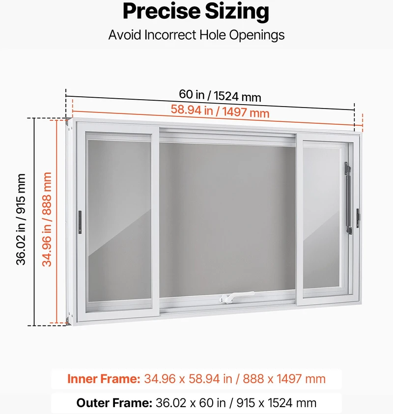 Prekybinis langas VEVOR FCBWCK60*36TLYKL4, 1524x915 mm