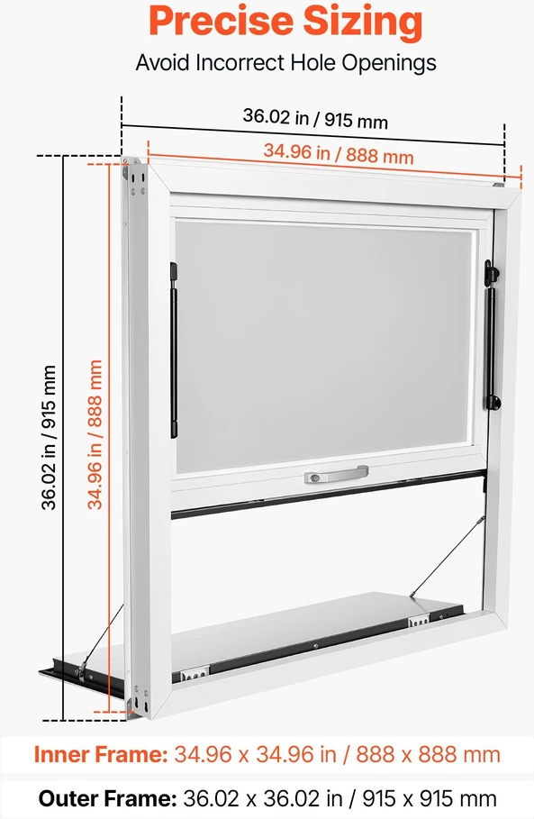 Prekybinis langas VEVOR FHDGNCK3636ZWTJ, 915x915 mm