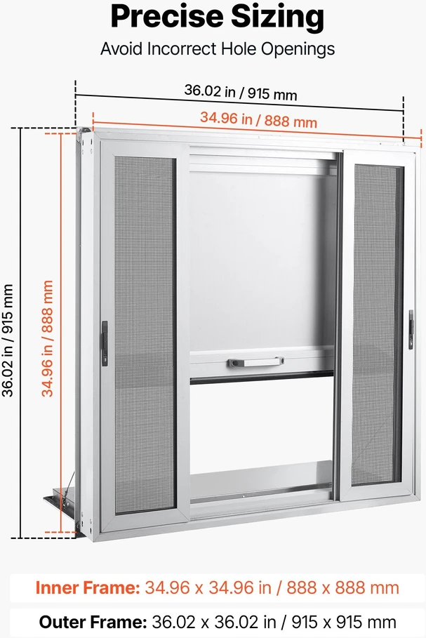 Prekybinis langas VEVOR FHDGNCK3636ZWTJTLCS4, 915x915 mm