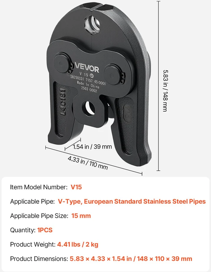 VEVOR V15 presavimo žandikaulis 15 mm V tipo