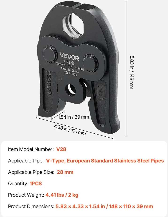 VEVOR V28 spaudimo žandikaulis nerūdijančiam plienui 28 mm
