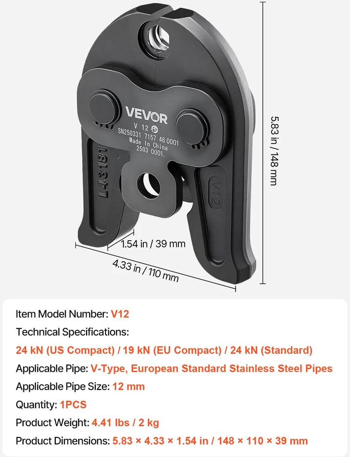VEVOR 12 mm v12 spaudimo žandikaulis nerūdijančiam plienui