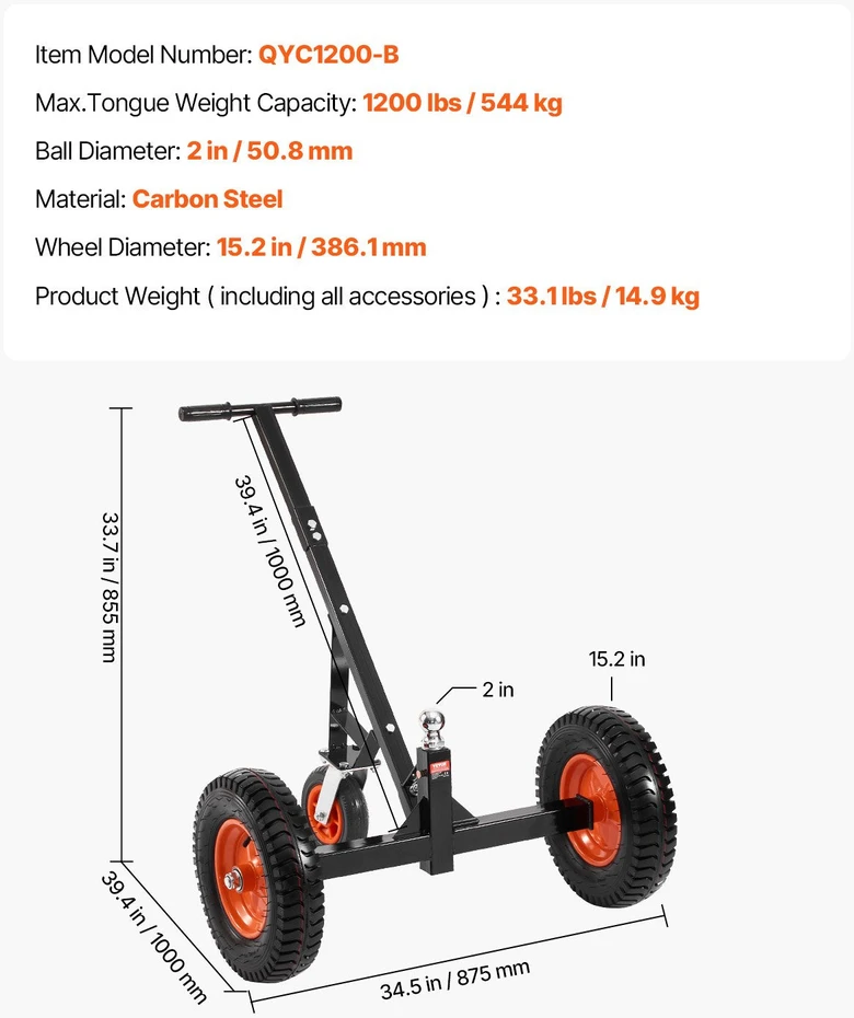 VEVOR 1200 kg priekabos vežimėlis, reguliuojamas aukštis