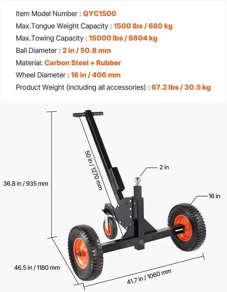 VEVOR 1500lbs priekabos vežimėlis 2in1 su vežimėliu