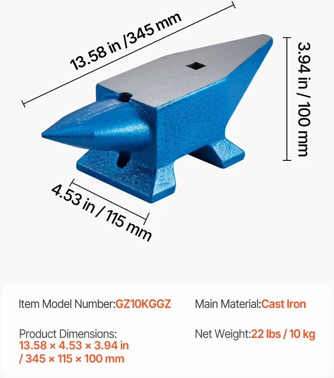 VEVOR Juodojo metalo kūjis 10kg kalvystei