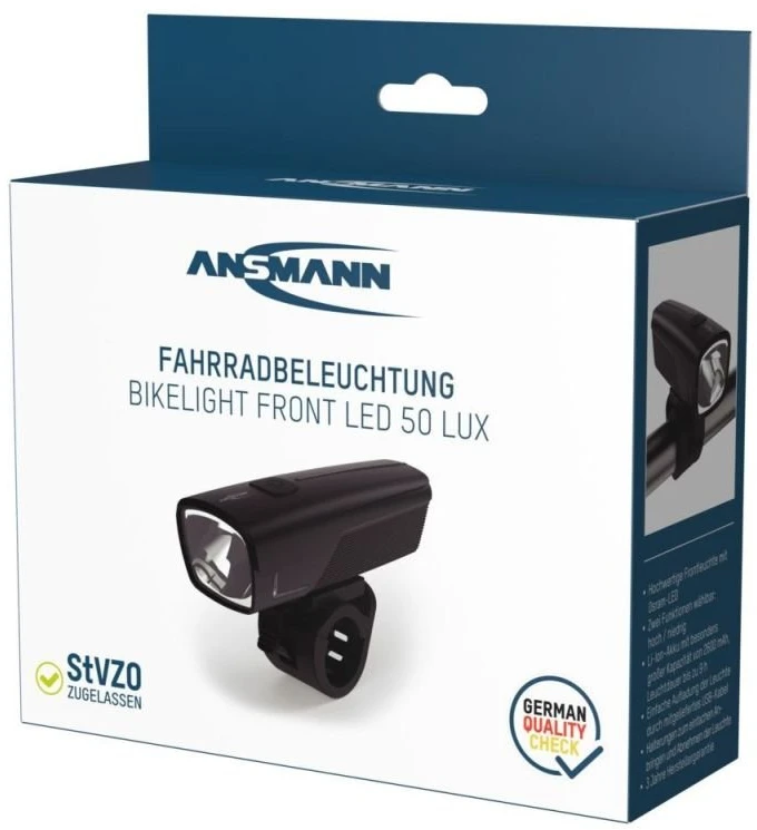 Lampka rowerowa przednia LED ANSMANN 1600-0524 50lx 2600mAh 2W juoda