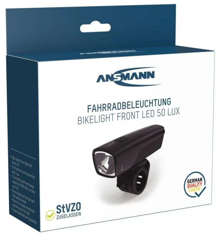 Lampka rowerowa przednia LED ANSMANN 1600-0524 50lx 2600mAh 2W juoda
