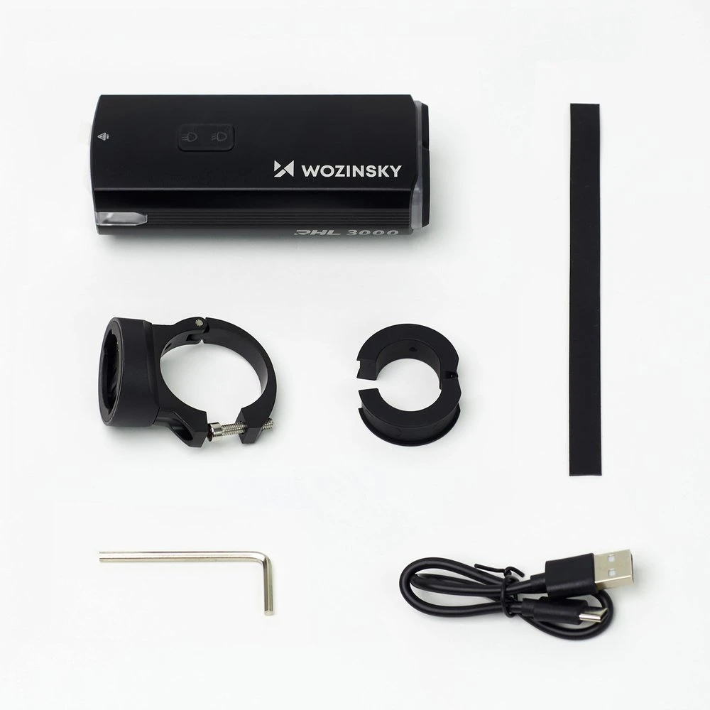 Wozinsky priekinis dviračio žibintas + USB-C kabelis (3000 lm) – juodos spalvos