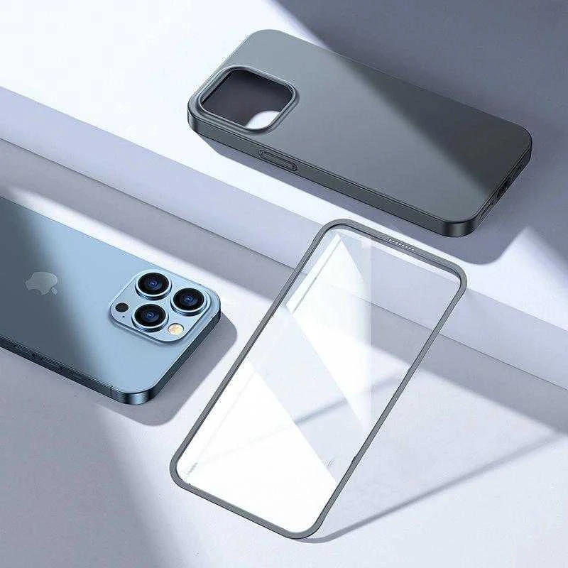 Joyroom 360 priekinis ir galinis dangtelis telefonui Apple iPhone 13 Pro Max + apsauginis ekrano stiklas pilkas (JR-BP928 tranish)