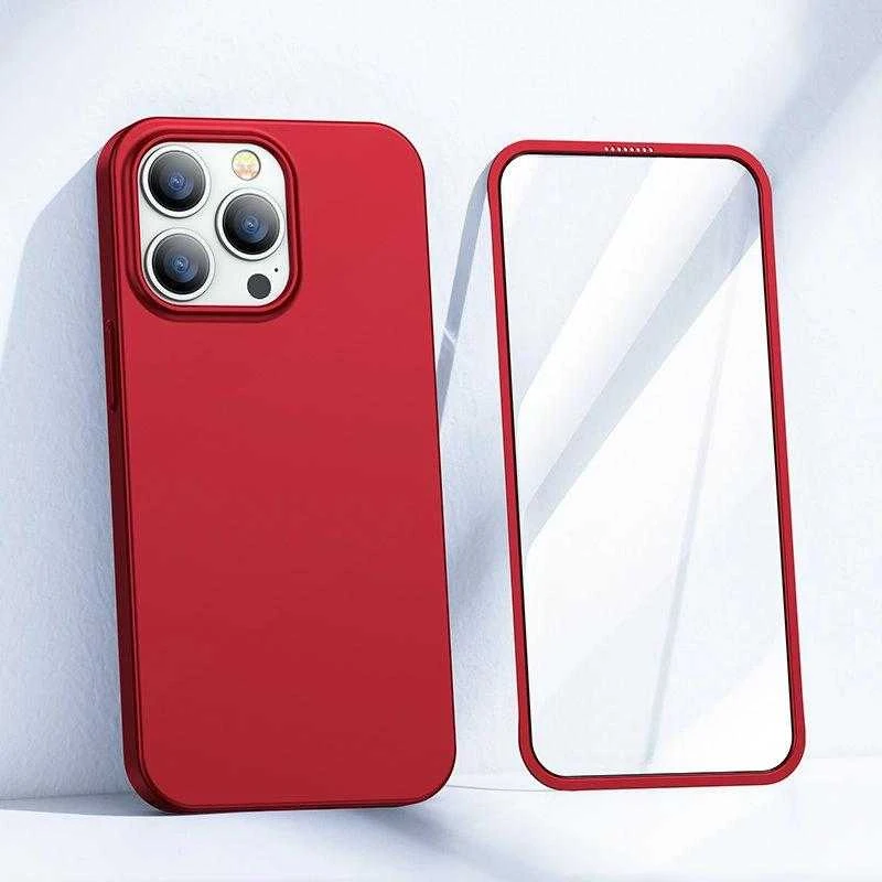 Joyroom 360 priekinis ir galinis dangtelis telefonui Apple iPhone 13 Pro Max + apsauginis ekrano stiklas raudonos spalvos (JR-BP928 red)
