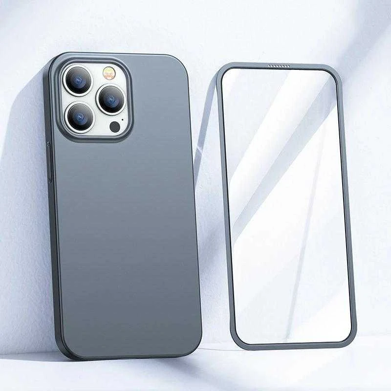 Joyroom 360 priekinis ir galinis dangtelis telefonui Apple iPhone 13 Pro Max + apsauginis ekrano stiklas pilkas (JR-BP928 tranish)