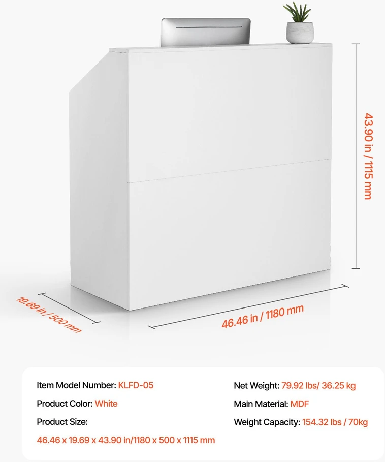 VEVOR recepcijos stalelis baltas 118 cm