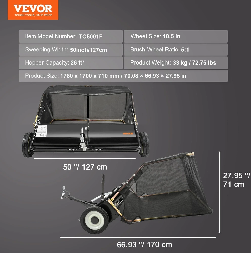 VEVOR Vilktis už vejos šluotuvas 127 cm