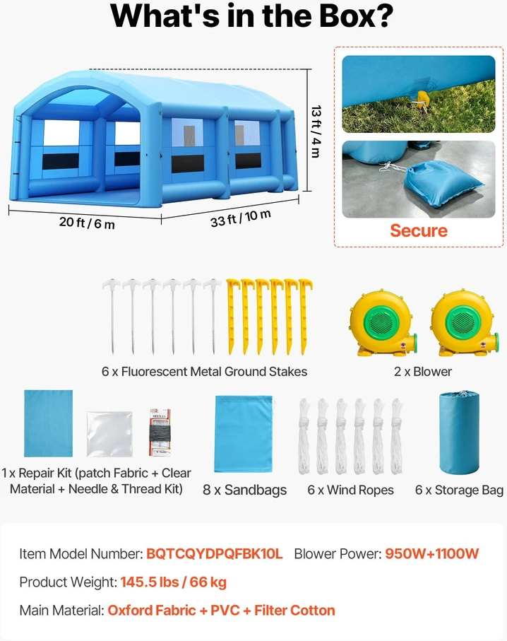 Pripučiama dažymo kamera VEVOR BQTCQYDPQFBK10L, 10 x 6 x 4 m