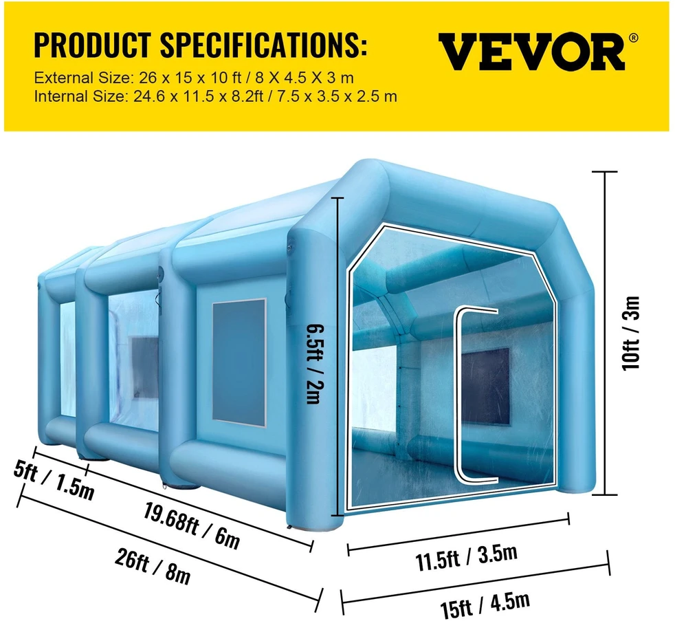 VEVOR Pripučiama dažymo kabina 8 x 4,5 x 3 m