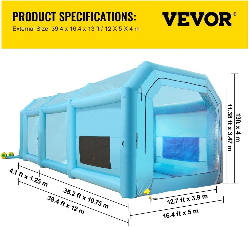 VEVOR Pripučiamas 12x5x4 m dažymo paviljonas