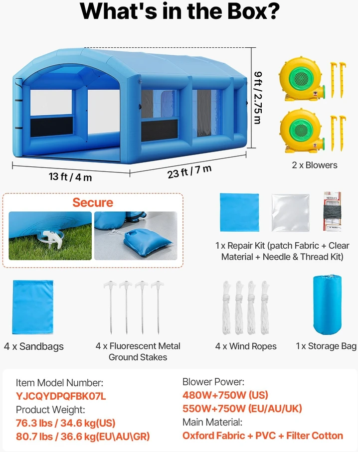 VEVOR Pripučiamas dažymo paviljonas 7 x 4 x 2.75 m