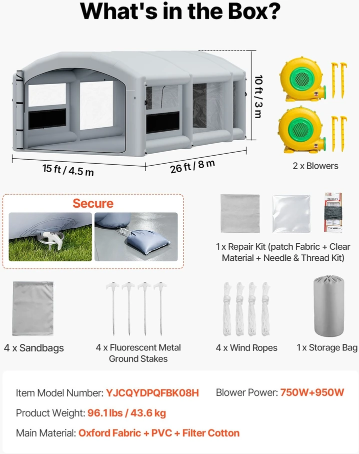 VEVOR Pripučiama dažymo kabina 8 x 4,5 x 3 m