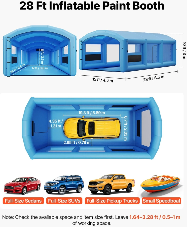 VEVOR Pripučiama dažymo palapinė 8,5 x 4,5 x 3 m