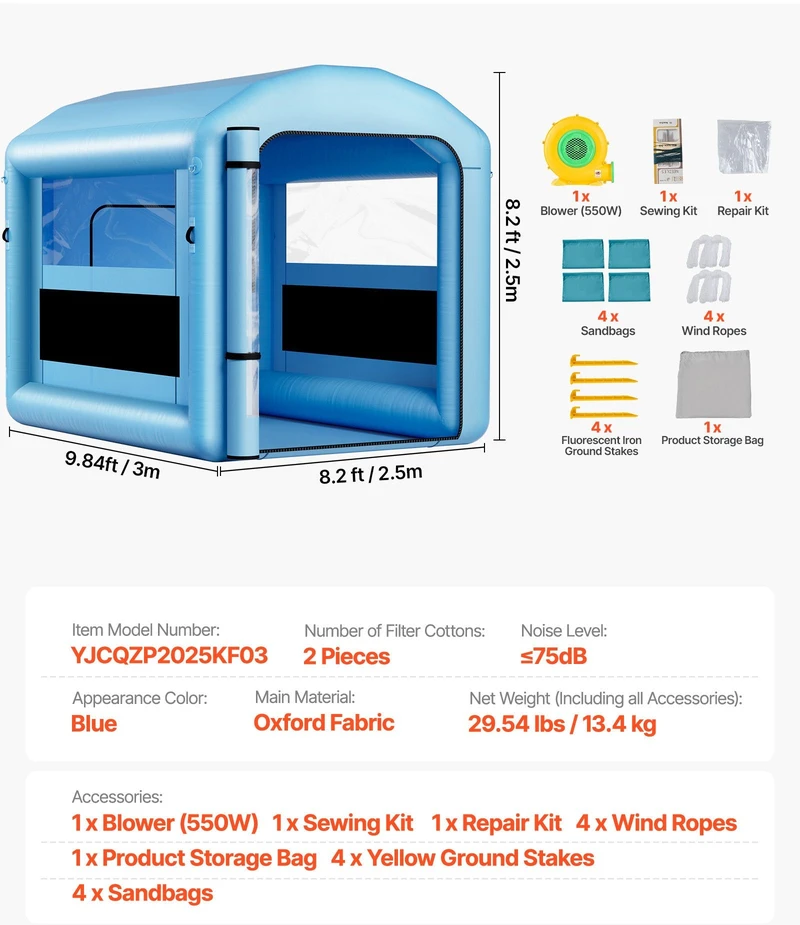 VEVOR Pripučiama dažymo kamera, 3 x 2,5 x 2,5 m