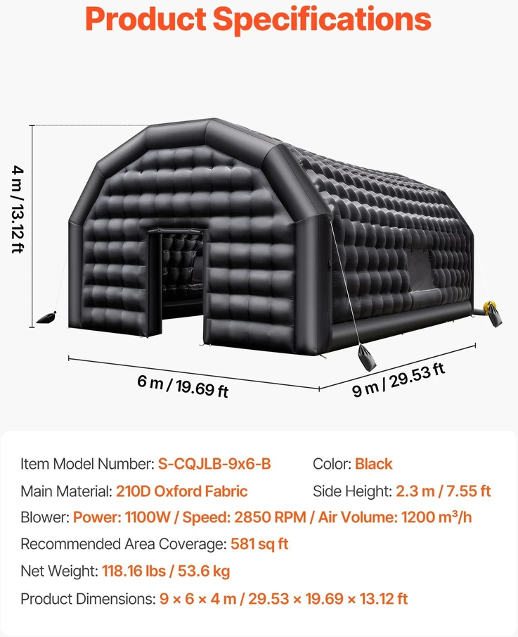 VEVOR Pripučiama naktinė palapinė 9 x 6 x 4 m