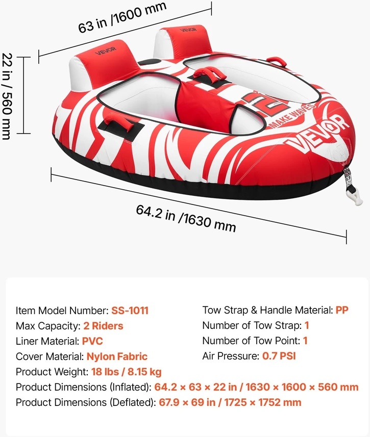 Vevor Pripučiamas 2 vietų vilkikas laivams