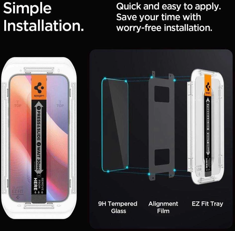 Apsauginis stiklas Apple iPhone 16 Pro / 17 / 17 Pro Spigen Glas.tr „EZ Fit” Privacy 2-pack