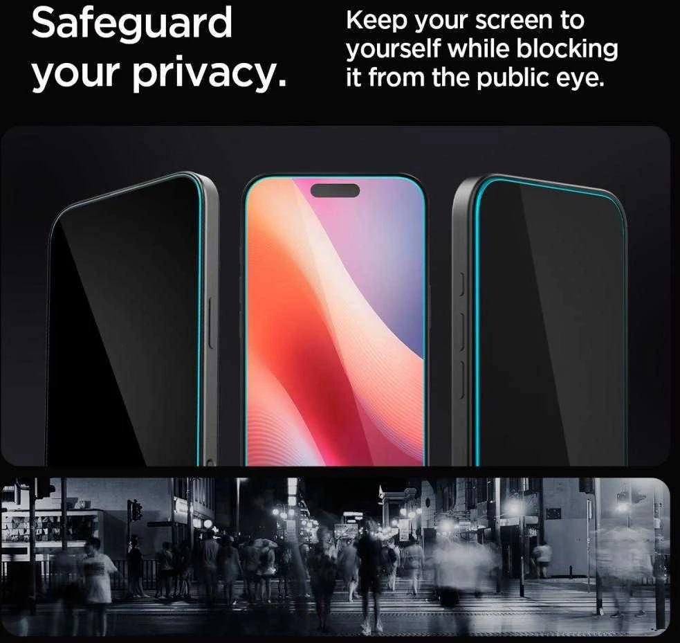 Apsauginis stiklas Apple iPhone 16 Pro / 17 / 17 Pro Spigen Glas.tr „EZ Fit” Privacy 2-pack