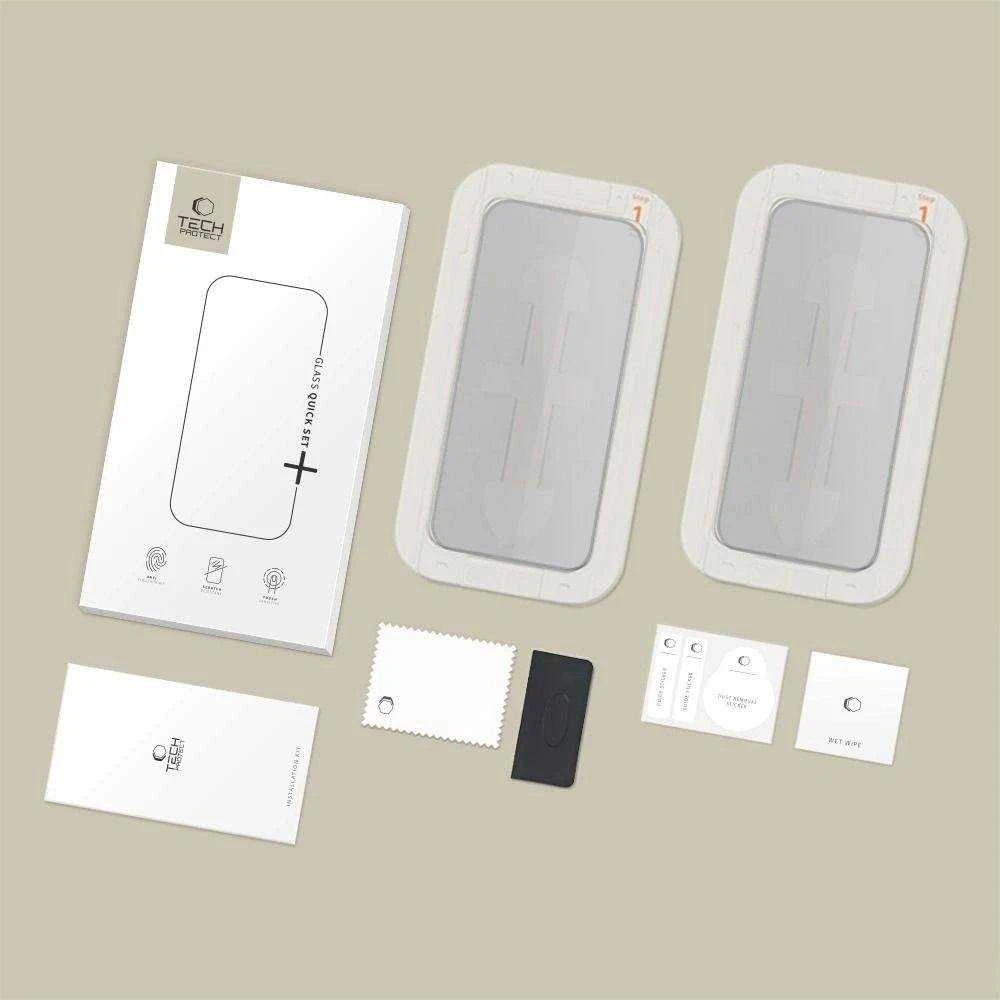 „Tech-Protect Quick Set Spy+“ privatumo stiklų, skirtų „iPhone 13 / 13 Pro / 14 / 16e / 17e“, 2 vnt. pakuotėje